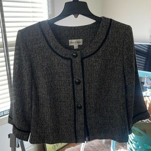 Danny & Nicole Womens Jacket Plus Size 16W Black Marled Cropped Button Front